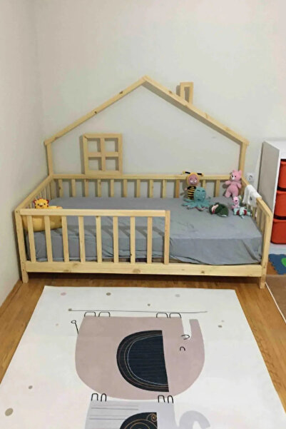 BRK Design BA AHŞAP Montessori Ahşap Çocuk Yatak Çatılı Pencereli AYP03_90X190
