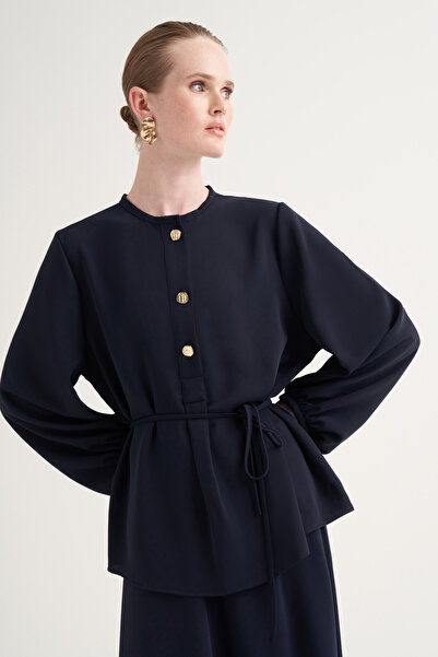 VESNA Gold Buttoned Draped Crepe Blouse