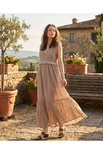 Su Koleksiyon Selene Firfirli Bohem Muslin Dress / Walnut