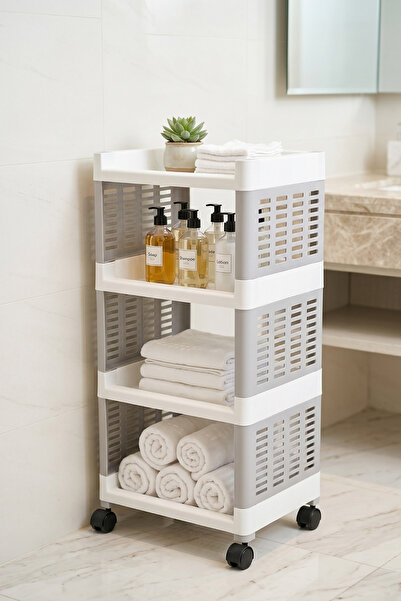 EVLE 4 Katlı Tekerlekli Çok Amaçlı Plastik Organizer Raf Mutfak Banyo Düzenle...