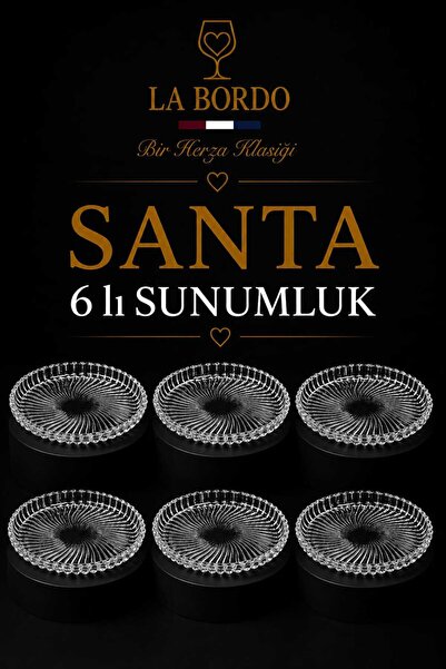 Herza House Santa 13 Optik Dalgalı 6'lı Cam Sunum ve İkram Tabağı Seti - 13 cm