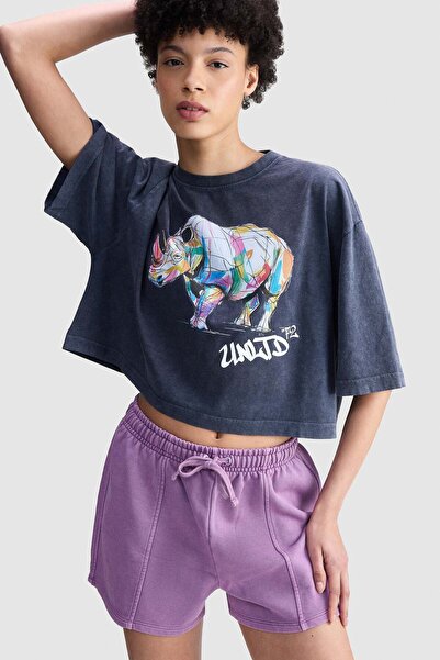 ecko unltd. Ecko Red Ana Loose Fit Crew Neck Printed 100% Cotton Women's Gray...