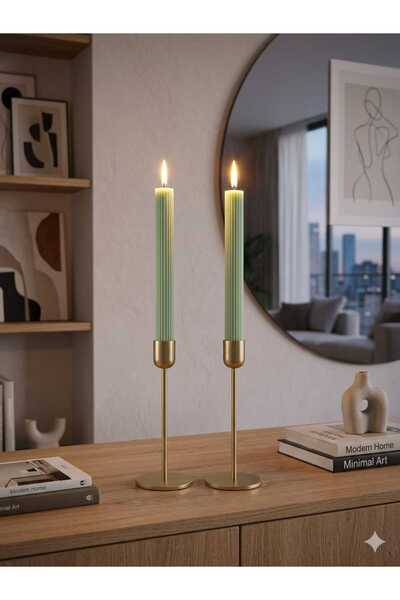 SCA CANDLE Dekoratif mum şamdanlık Mum Çizgili şamdanlık mum Yeşil Renk 2 par...