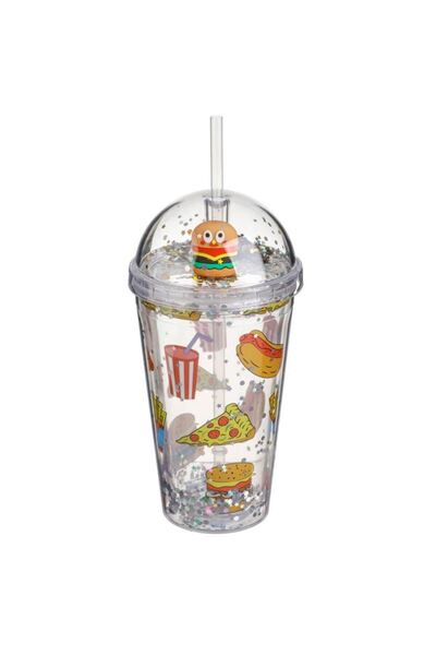OEM Pahar Fast Food Transparent din Plastic cu Capac și Pai, 475 ml