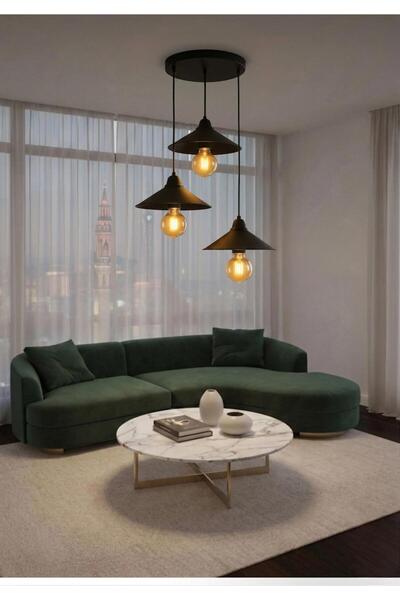 Lüxev Lighting Nero Model Siyah 3"lü Yemek Masası Oturma Çocuk Yatak Odası Mo...