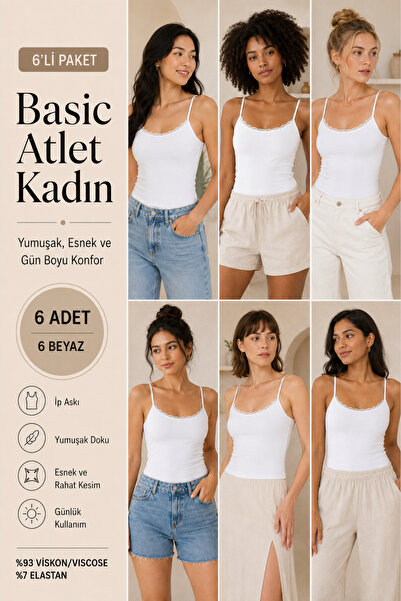 Loule Women's Viscose 6-Piece Undershirt with Rope Straps & Lace Detail