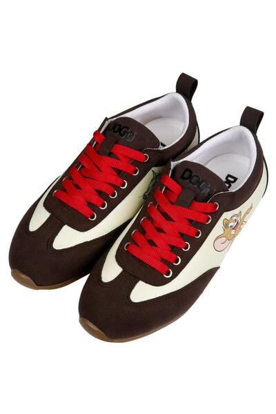 Dogo Women's Vegan Leather Cream Sneakers - Warner Bros Looney Tunes Tom & Je...