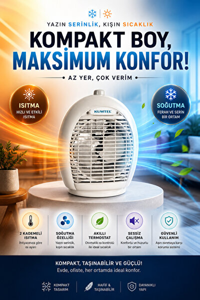 TRENDLİA 2'si 1 Arada Sıcak Soğuk Fan Isıtıcı 2000W Güçlü Hava Üfleme Hızlı I...