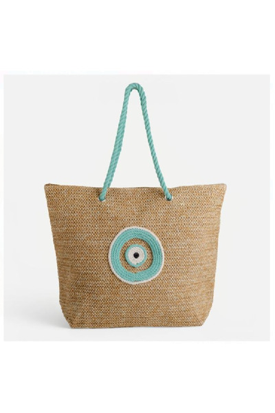 JMB Geanta de Plaja din Paie cu Model Ochi 55x15x43cm