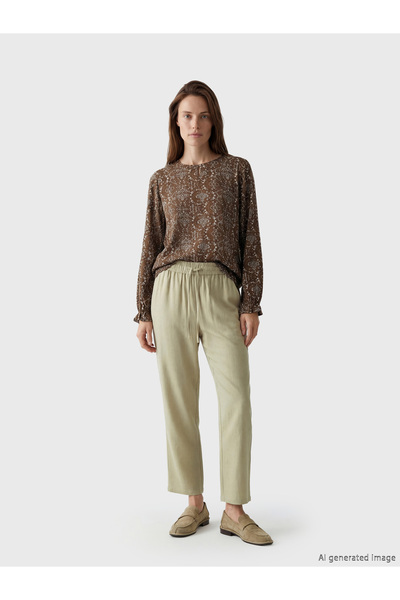 LC Waikiki Pantaloni de damă cu talie elastică, din amestec de in