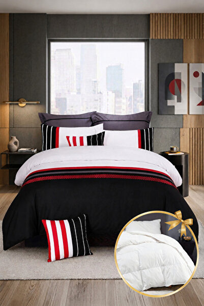 CottonX SA طقم مفرش سرير مودرن فاخر 8 قطع – مقاس (260×240 سم) مع حشوة لحاف هدية