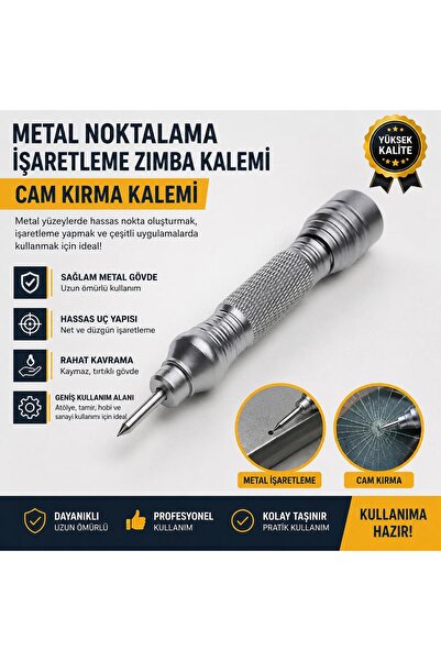 REKOTOOLS -Yaylı Metal Noktalama Işaretleme Zımba Kalemi Cam Kırma Kalemi Gri