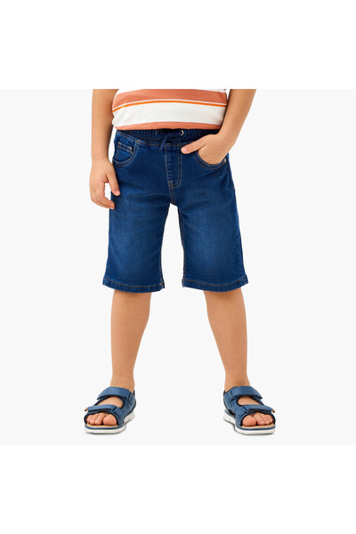 Juniors Solid Denim Shorts with Drawstring Closure and Pockets