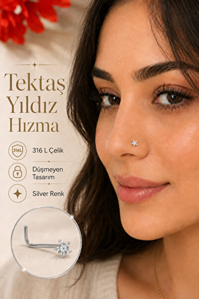 Sacce Scarves&Accessories Düşmeyen L Model Yıldız Tektaş Çelik Burun Hızması ...