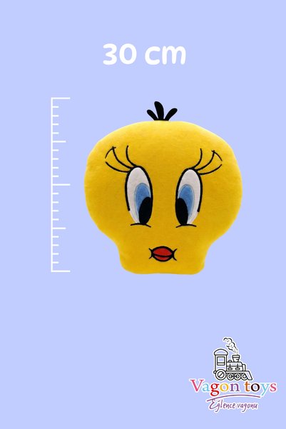 vagontoys Tweety Plush Pillow – Yellow Plush Toy with Soft Textured Silicone Fiber Filling - 30 cm