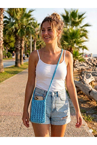Bugi&Zugi telefon çantası, kağıt ip, el örgüsü, mini yazlık çanta