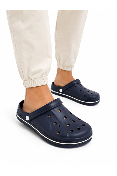 DİAMOND OUTLET Unisex Navy Blue Perforated Slippers Lightweight Non-Slip Sole...
