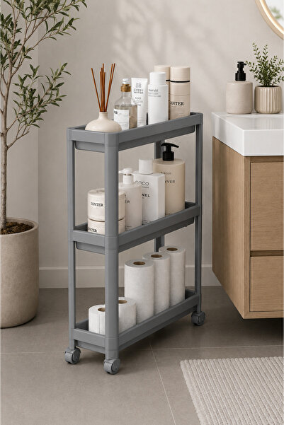 KaiHome 3-Tier Gray Rolling Organizer Shelving Unit – Narrow Space Bathroom a...