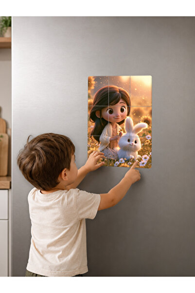 no26dekor 9 Piece Magnetic Puzzle 15X21 cm Uv Printed Mdf Magnet Children's E...
