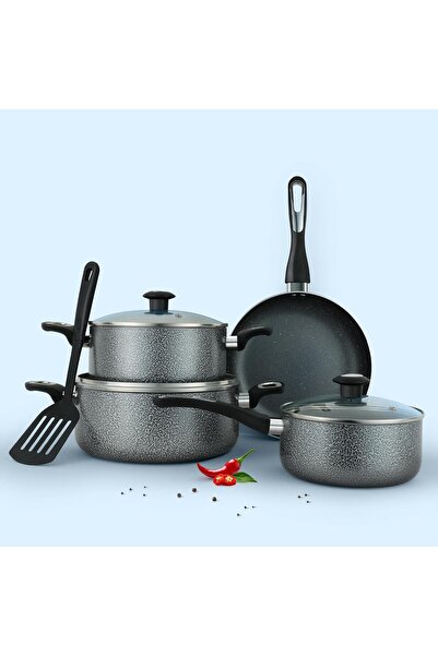 IMPEX 8-Piece Cookware Set, Aluminum, Granite Grey, Non-Stick, PFOA-Free, Hea...