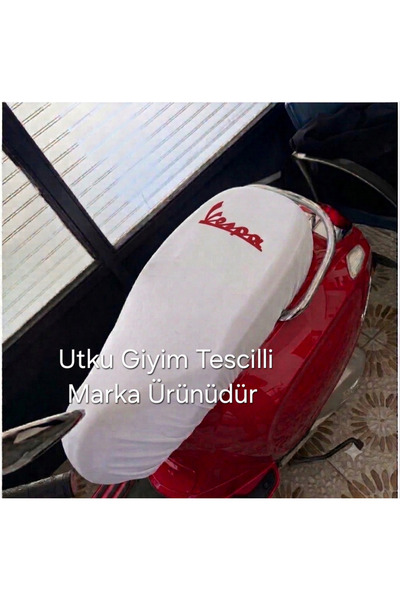 Utku Giyim VESPA UYUMLU MİNİ VE MİDİ MOTOSİKLET SELE KILIFI BEYAZ LİKRALI - K...
