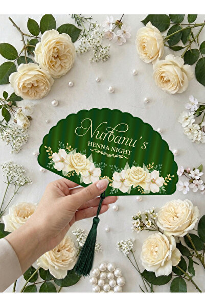 Matbaagraf Kişiye Özel İsimli Kına Gecesi / Bride To Be Yelpaze Davetiyesi - ...