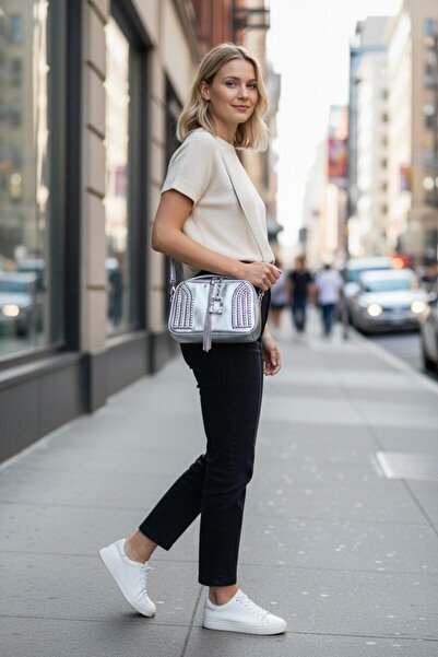DUYGUSHOESBAG حقيبة نسائية مستوردة مزينة بالمسامير وقسمين وحزام طويل 27061