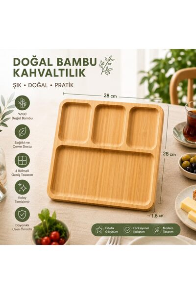 GK 4 BÖLMELİ KARE BAMBU KAHVALTILIK TABAĞI (ŞIK MUTFAK SEVENLER)