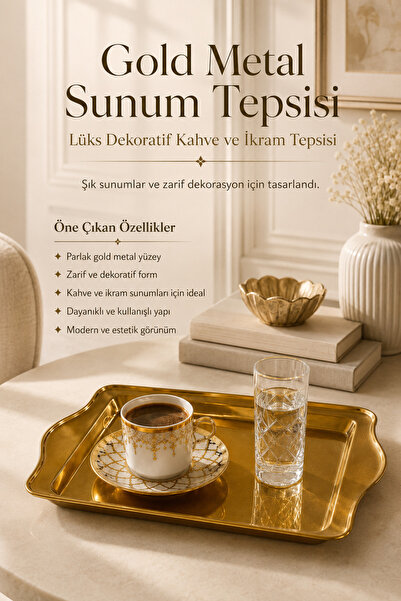 DİVAYS Gold Metal Presentation Tray Luxurious Decorative Coffee and Catering ...