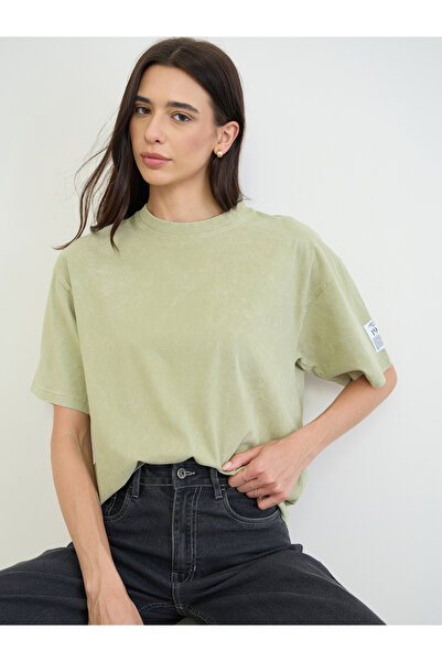 Styli Green Cotton Acid Wash T-Shirt