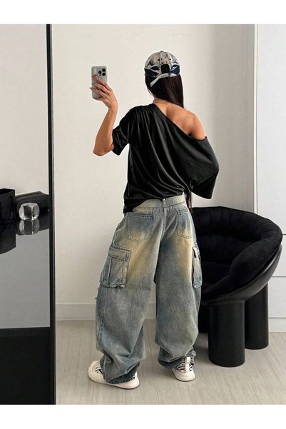 OVER HEAD Tricou de damă cu imprimeu Doberman, cu gât barcă și umeri goi, 100% bumbac