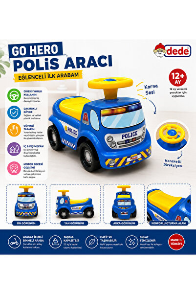 DoruCO Go Hero Polis Aracı İlk Arabam Binmeli Oyuncak 12+ Ay