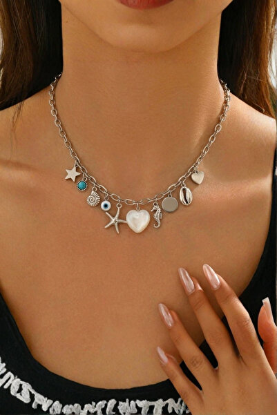 Elifsu Jewelry Deniz Yıldızı Opalit Taşlı Çelik Charm Kolye Yaz Temalı Charml...