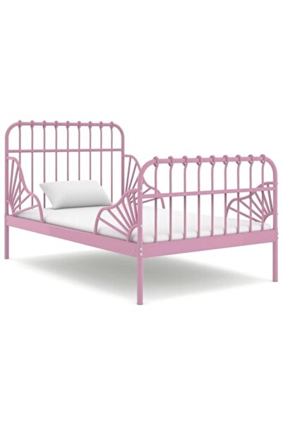 vidaxl Cadru de pat extensibil, Roz, Metal, 80x130/200 cm