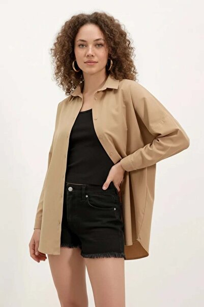 Generic Brand Women's Basic Oversize Cotton Biscuit Shirt
