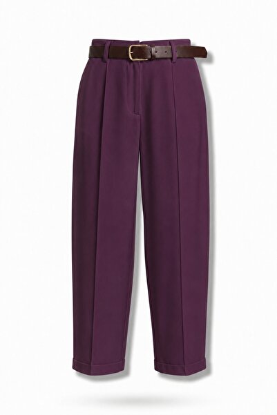5in1Canpolat Plum Belted Barrel Pants 58549