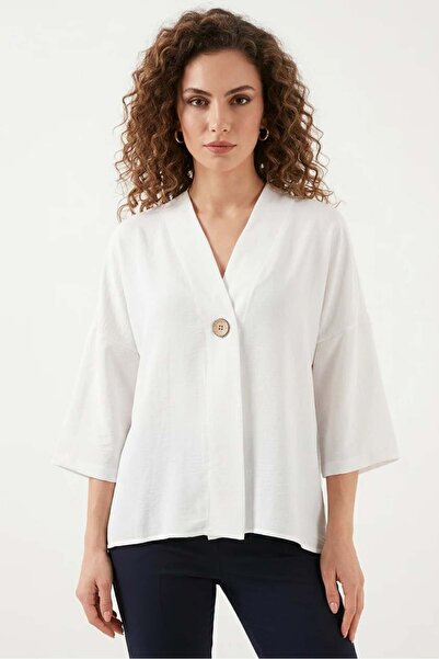 Generic Brand Women's V-Neck Oversize Short Sleeve White Kimono
