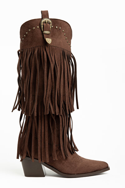 DENORA Brown Matte Suede Tasseled Buckle Western Cowboy Boots