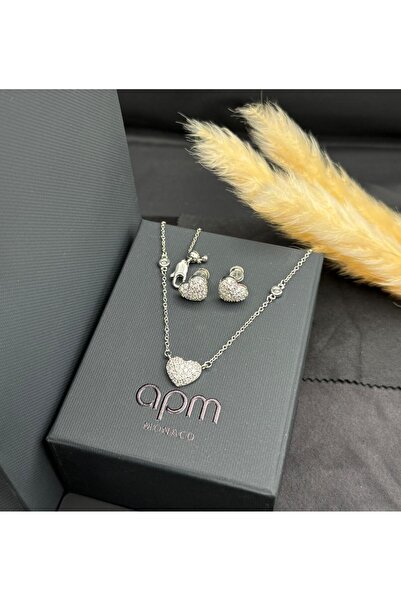 Generic Silver Shiny Heart Set with Elegant Earrings and Necklace