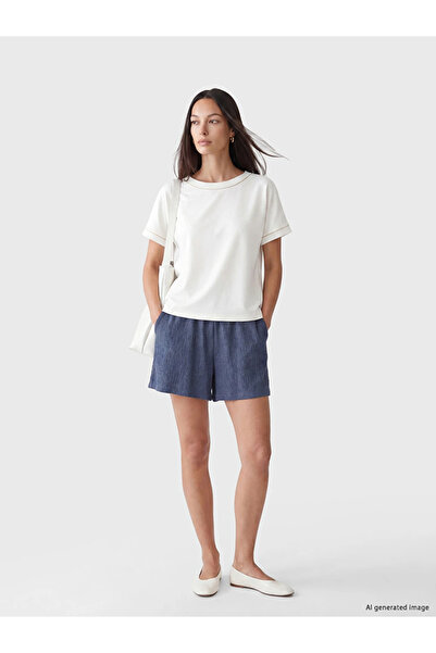 LC Waikiki Navy Blue Textured Women's Shorts with Elastic Waist