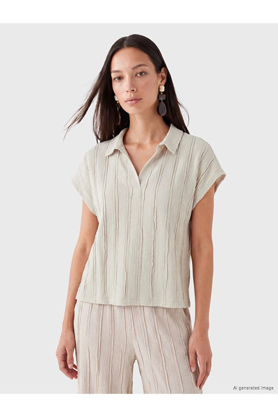 LC Waikiki Gray Polo Collar Textured Blouse