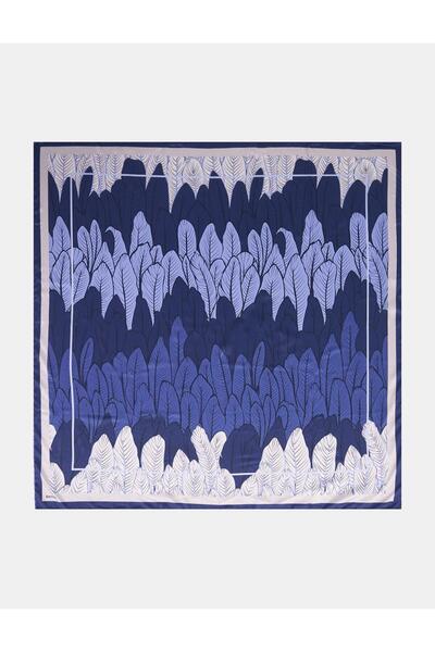 Kayra Leaf Pattern Scarf Navy Blue