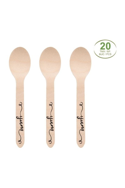 OEM Linguri din Lemn cu Imprimeu Yum 16 cm, Set 20 buc, Tacâmuri Decorative d...