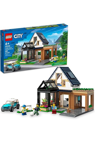LEGO مجموعة ألعاب بناء منزل العائلة في المدينة والسيارة الكهربائية 60398، مطب...