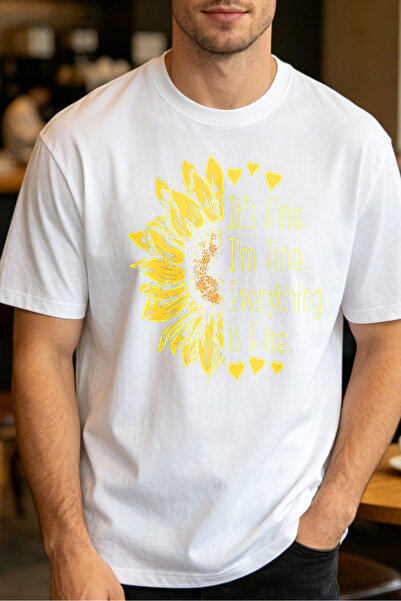 Fleck تي شيرتات كاجوال للرجال مطبوع عليها عبارة Sunflower And Text Its Fine I...
