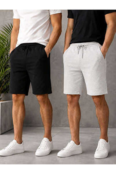 yx yustex sport Pachet de 2 pantaloni scurți pentru bărbați (negru-gri) Set d...