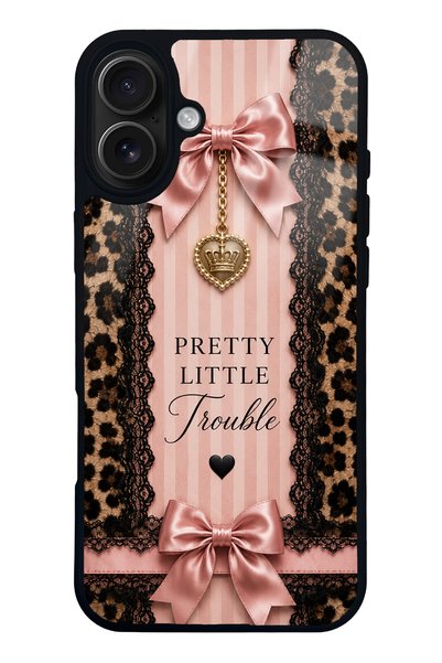 Spoyi iPhone 16 Plus Glossy Phone Case with Pretty Leopard Bow Design