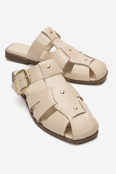 Bevolina Women's Genuine Leather Slippers Beige