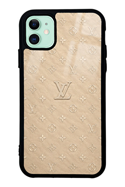 Spoyi iPhone 11 Bej Gold LV Tasarımlı Glossy Telefon Kılıfı