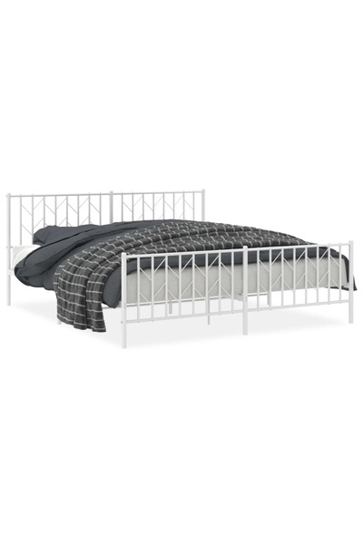 vidaxl Cadru pat metalic cu tăblie de cap/picioare , alb, 183x213 cm